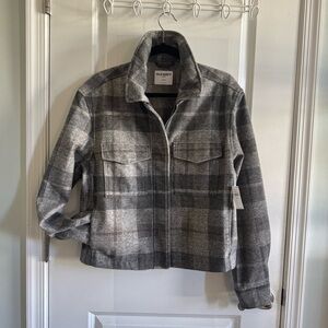 NWT Old Navy | Women's Charcoal Plaid Utility Jacket L Tall
